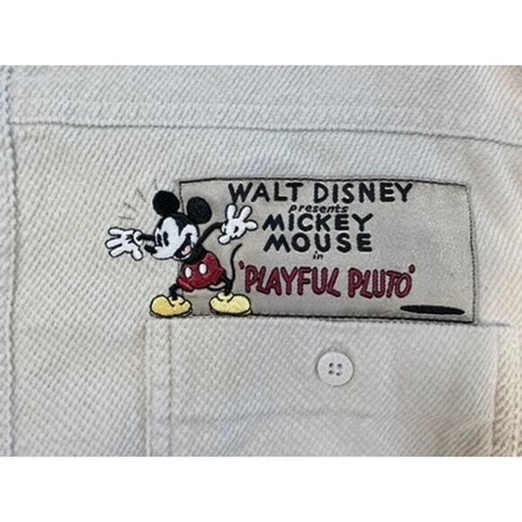 VTG Disney Store Mickey Mouse Playful Pluto Corduroy Shirt Sz S Oversized Cream - Picture 6 of 11